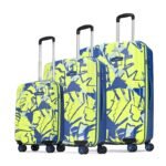 Skybags Lush Set of 3 Hard Polycarbonate Polypropylene Spinner Luggage (Cabin+Medium+Large)|Printed Luggage Trolley with 8 Wheels and TSA Lock|Lime-Blue| Unisex