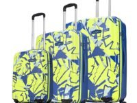 Skybags Lush Set of 3 Hard Polycarbonate Polypropylene Spinner Luggage (Cabin+Medium+Large)|Printed Luggage Trolley with 8 Wheels and TSA Lock|Lime-Blue| Unisex