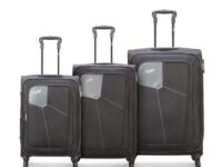 Skybags Rubik SM+MD+LR Polyester Softsided Checkin Spinner Luggage/Trolley Bag 4Wheel Black Strolly, 79 Cm