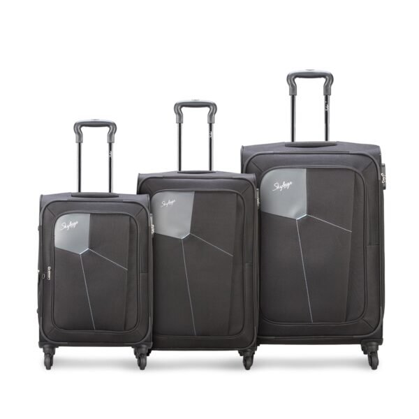 Skybags Rubik SM+MD+LR Polyester Softsided Checkin Spinner Luggage/Trolley Bag 4Wheel Black Strolly, 79 Cm