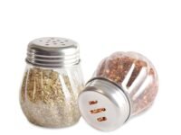 Spice Shaker Jar Plastic with Stainless Steel caps for Salt & Pepper, Oregano, Chilli Flakes Sprinkler Air Tight Kitchen Container Dining Table (2), Multicolor, Standard (DE-069)