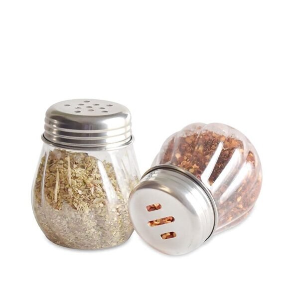 Spice Shaker Jar Plastic with Stainless Steel caps for Salt & Pepper, Oregano, Chilli Flakes Sprinkler Air Tight Kitchen Container Dining Table (2), Multicolor, Standard (DE-069)