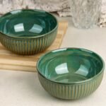 The Earth Store Glam Green Ceramic Bowl Set of 2, 500ML Each | Ceramic Mixing Bowls for Snacks, More | Rice, Dal, Fruits, Salad | Microwave Safe Bowl Set | Perfect for Gifting & Daily Use
