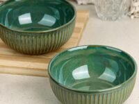 The Earth Store Glam Green Ceramic Bowl Set of 2, 500ML Each | Ceramic Mixing Bowls for Snacks, More | Rice, Dal, Fruits, Salad | Microwave Safe Bowl Set | Perfect for Gifting & Daily Use
