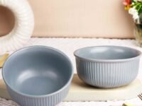 The Earth Store Grey Fringe Ceramic Bowl Set of 2, 550ML Each | Snack Bowl | Perfect for Christmas Gift | New Year Gift & Daily Use