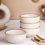 The Earth Store White Marble 500ML Ceramic Bowl Dishwasher & Microwave Safe Bowl Mixing Bowl for Snacks, Pasta, Rice, Dal, Fruits, Salad, Noodles, Maggi and More Serving Bowl- Set of 4
