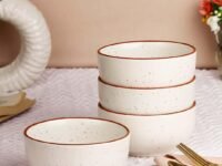 The Earth Store White Marble 500ML Ceramic Bowl Dishwasher & Microwave Safe Bowl Mixing Bowl for Snacks, Pasta, Rice, Dal, Fruits, Salad, Noodles, Maggi and More Serving Bowl- Set of 4