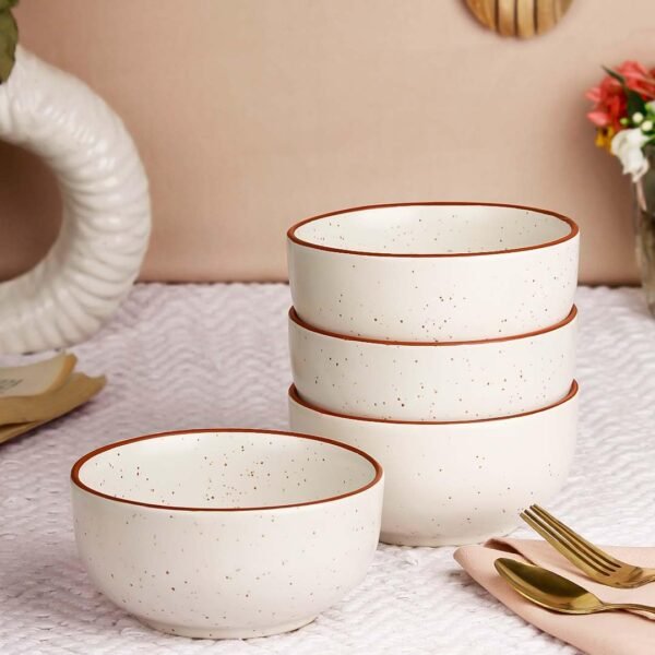 The Earth Store White Marble 500ML Ceramic Bowl Dishwasher & Microwave Safe Bowl Mixing Bowl for Snacks, Pasta, Rice, Dal, Fruits, Salad, Noodles, Maggi and More Serving Bowl- Set of 4