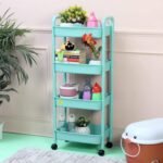 The Tickle Toe 4 Tier Small Kitchen Movable Trolley Storage Organizer with Wheels | Space Saving Rolling Onion Potato Rack & Fruit Basket | Used in Office & Kids Room Also | Green 42Lx27.5Wx103H Cm