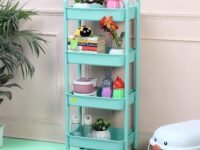 The Tickle Toe 4 Tier Small Kitchen Movable Trolley Storage Organizer with Wheels | Space Saving Rolling Onion Potato Rack & Fruit Basket | Used in Office & Kids Room Also | Green 42Lx27.5Wx103H Cm
