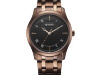 Titan Karishma Quartz Analog Black Dial Brown Stainless Steel Strap Watch for Men - NT1823QM01