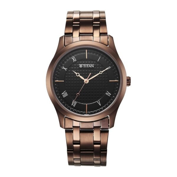 Titan Karishma Quartz Analog Black Dial Brown Stainless Steel Strap Watch for Men - NT1823QM01