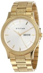 Titan Karishma Quartz Analog with Day and Date White Dial Golden Stainless Steel Strap Watch for Men - NT1650YM05