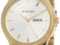 Titan Karishma Quartz Analog with Day and Date White Dial Golden Stainless Steel Strap Watch for Men - NT1650YM05