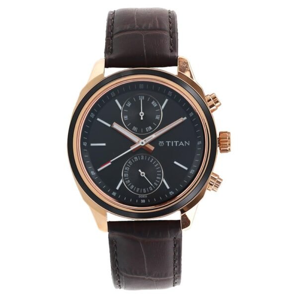 Titan Workwear Quartz Multifunction Black Dial Brown Leather Strap Watch for Men - NT1733KL03