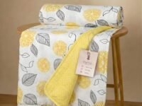 Trance Home Linen Premium 100% Cotton Dohar for Double Bed | 150 GSM | Reversible Ac Comforter | Light Weight All Season Soft Blanket (84x90 Inches | Yellow White Abstract)