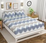 VAS COLLECTIONS 100% Cotton Feel Double Bed Bedsheet Set | 144 TC Soft & Breathable | Beige Pink and Grey Wave Print with 2 Pillow Covers | Wrinkle Free | for Bedroom (90 x 90 Inches)