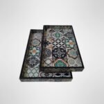 VDIX Wooden Serving Tray Set of 2 | Fancy Decorative Multicolor Resin Trays | Coffee Snacks Kitchen Dining | Home Décor Tray for Serving