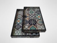 VDIX Wooden Serving Tray Set of 2 | Fancy Decorative Multicolor Resin Trays | Coffee Snacks Kitchen Dining | Home Décor Tray for Serving