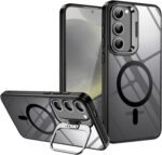 VONZEE Polycarbonate Compatible For Samsung S23 5G Case,Compatible With Magsafe,Military-Grade Protective Case,Built-In Stash Stand Phone Case,Scratch-Resistant Back Cover,Classic Series|Clear Black
