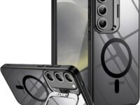 VONZEE Polycarbonate Compatible For Samsung S23 5G Case,Compatible With Magsafe,Military-Grade Protective Case,Built-In Stash Stand Phone Case,Scratch-Resistant Back Cover,Classic Series|Clear Black