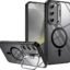 VONZEE Polycarbonate Compatible For Samsung S23 5G Case,Compatible With Magsafe,Military-Grade Protective Case,Built-In Stash Stand Phone Case,Scratch-Resistant Back Cover,Classic Series|Clear Black