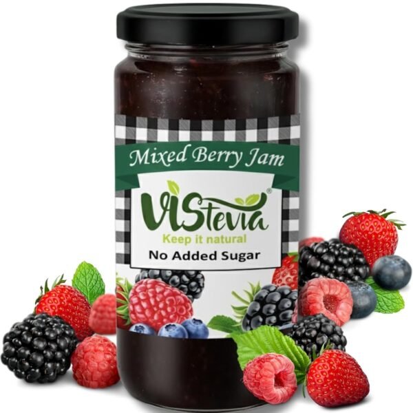 Vistevia Sugar Free Mixed Berry Jam, Diabetic and Keto Friendly - Sweetened Naturally with Stevia, More Than 60% Berries Content - Tastes Delicious - Pack of 1 (420GM)