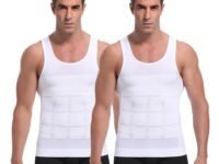 Wearslim Men Compression Shirt For Workout Vest Abs Abdomen Slim Body Shaper Undershirt Slimming Shirt to Hide Gynecomastia Stretchable Tummy Tucker Vest - Pack of 2 - (Black & White)