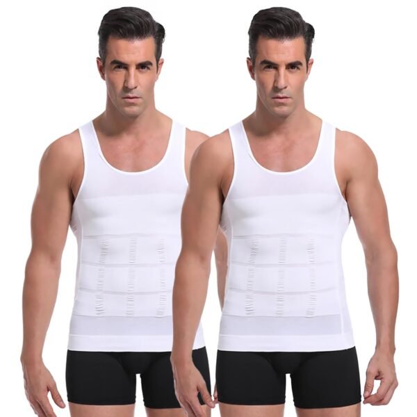 Wearslim Men Compression Shirt For Workout Vest Abs Abdomen Slim Body Shaper Undershirt Slimming Shirt to Hide Gynecomastia Stretchable Tummy Tucker Vest - Pack of 2 - (Black & White)