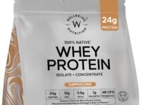 Wellbeing Nutrition Clean Whey Protein Isolate & Concentrate 1Kg Cappuccino | 24g Protein, Clinically Proven Velositol 2x Muscle Protein Synthesis, 4B CFU Probiotics & Digestive Enzymes, Easy to Digest