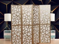 Wooden Partition/Wall Screen/Room Divider/Living Room and Foldable Partition / 4 Panel/Screen Separator (Gold)