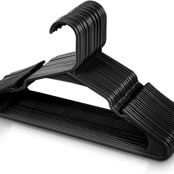 Zollyss Plastic Cloth Hangers for Clothes Hanging Wardrobe Hangers for Multipurpose Storage Saree Dress Shirt Pant Trouser Kids Clothes Hangers (20 Pcs, Black)
