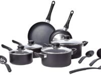 amazon basics Aluminum Non-Stick 15 Piece Cookware Set | 2-Way 3 Layer Non-Stick Coating | PFOA Free | High Temperature Resistant Exterior Coating, Black