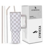 Tumbler with lid and Straw 1200ML Cup Stainless Steel Vacuum Insulated Tumbler for Water, Iced Tea or Coffee 1.2L Office Gym Travelling (40-Oz-Skin Checks)