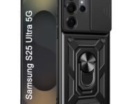 TheGiftKart Tough Armor Bumper Back Cover Case for Samsung Galaxy S25 Ultra 5G | Sliding Camera Cover, Kickstand & Ring Holder | 360 Degree Protection Back Case for Samsung S25 Ultra (PC & TPU, Black)