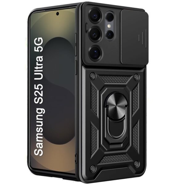 TheGiftKart Tough Armor Bumper Back Cover Case for Samsung Galaxy S25 Ultra 5G | Sliding Camera Cover, Kickstand & Ring Holder | 360 Degree Protection Back Case for Samsung S25 Ultra (PC & TPU, Black)