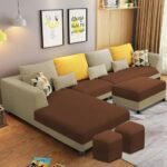 Casaliving Minta LHS 8 Seater L Shape Sofa Set with Center Table for Living Room (Cream Brown Fabric) Premium Fabric Sofa