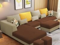 Casaliving Minta LHS 8 Seater L Shape Sofa Set with Center Table for Living Room (Cream Brown Fabric) Premium Fabric Sofa