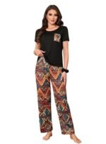 Celary Women’s Cotton Blend Printed Night Suit Set||Soft & Breathable Short Sleeve Top & Ethnic Print Pyjama Set||Also Available in Plus Size||Korean Night Suit||Comfortable Home Wear & Sleepwear