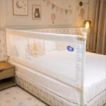Kids Station 1 Side Premium Bed Rail Guard (5ft x 2.6ft / 160cm x 80cm), Bed Railing for Baby Safety, Kids Toddler Bed Protector Side Walls, Adjustable Height, Portable & Foldable (White)