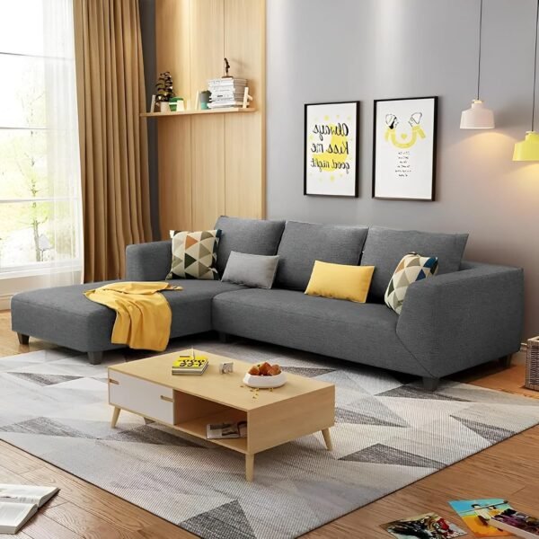 Casaliving Minta LHS 4 Seater L Shape Sofa Set for Living Room (Dark Grey in Colour Fabric) Premium Fabric Sofa Set for Living Room - Hall