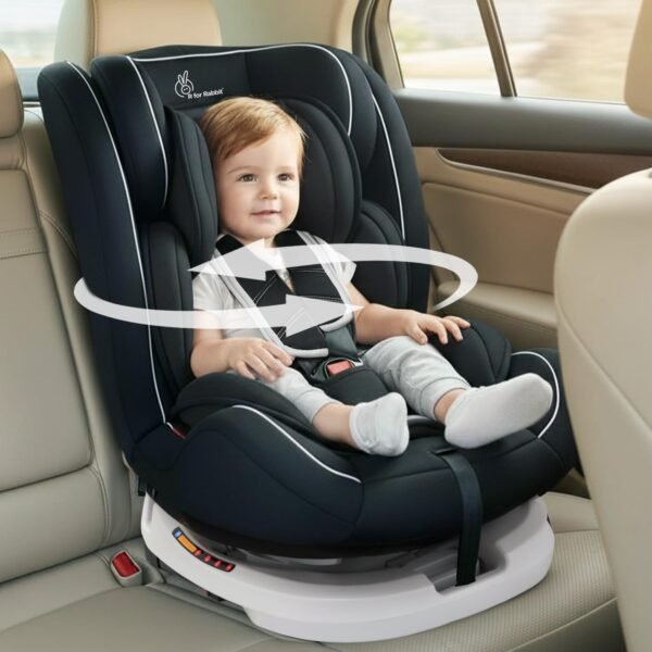 R for Rabbit Jack N Jill Grand ISOFIX Car Seat for Baby 360° Rotatable Convertible Kids Car Seat of 0 to 12 Years Age Comes with 5 Point Safety Harness ECE R44/04 Safety Certified (Pure Black)
