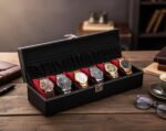 STORESHINE Men's and Women's Leatherette Watch organizer holder Case for 6 Watches, Removable Watch Pillows, Watch Box Holder, Gift for Loved Ones (Black::Maroon)