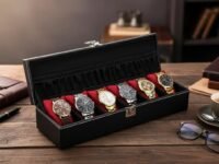 STORESHINE Men's and Women's Leatherette Watch organizer holder Case for 6 Watches, Removable Watch Pillows, Watch Box Holder, Gift for Loved Ones (Black::Maroon)