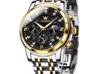 OLEVS Mens Watches Chronograph Diamond Quartz Date Calendar Moon Phase Luxury Two Tone Stainless Steel Waterproof Luminous Business Wrist Watch