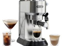 De’Longhi Dedica Style Espresso Machine with Milk Frother, 15-Bar Pressure, Original Italian Barista Style Coffee Maker for Home, Make Espresso, Latte, Cappuccino & Iced Coffee, Metal Finish, EC685.M