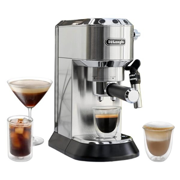 De’Longhi Dedica Style Espresso Machine with Milk Frother, 15-Bar Pressure, Original Italian Barista Style Coffee Maker for Home, Make Espresso, Latte, Cappuccino & Iced Coffee, Metal Finish, EC685.M