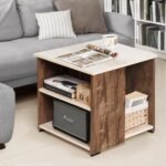 ABOUT SPACE Coffee Table - Wooden Center Table with Storage, Teapoy Table for Living Room, Engineered Wood End Table | Side Table for Hall, Lounge, Office, Home - Oak & Walnut (L 50 x B 50 x H 51 cm)