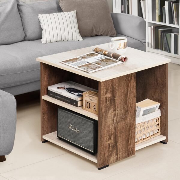 ABOUT SPACE Coffee Table - Wooden Center Table with Storage, Teapoy Table for Living Room, Engineered Wood End Table | Side Table for Hall, Lounge, Office, Home - Oak & Walnut (L 50 x B 50 x H 51 cm)