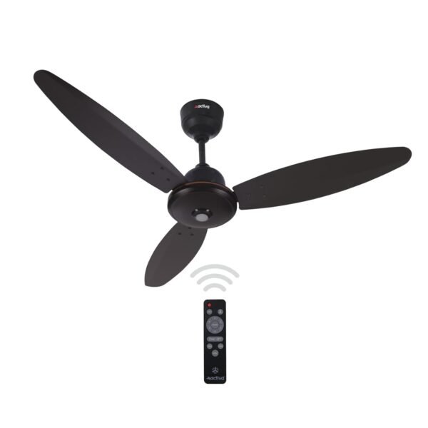 ACTIVA Gracia BLDC Ceiling Fan 1200mm | LED Light Ceiling Fan with Remote Control | 5 Star Rated Energy Efficient Fan | 28W High Speed Motor | Silent 3 Blade Design | Smoke Brown | 5 Year Warranty